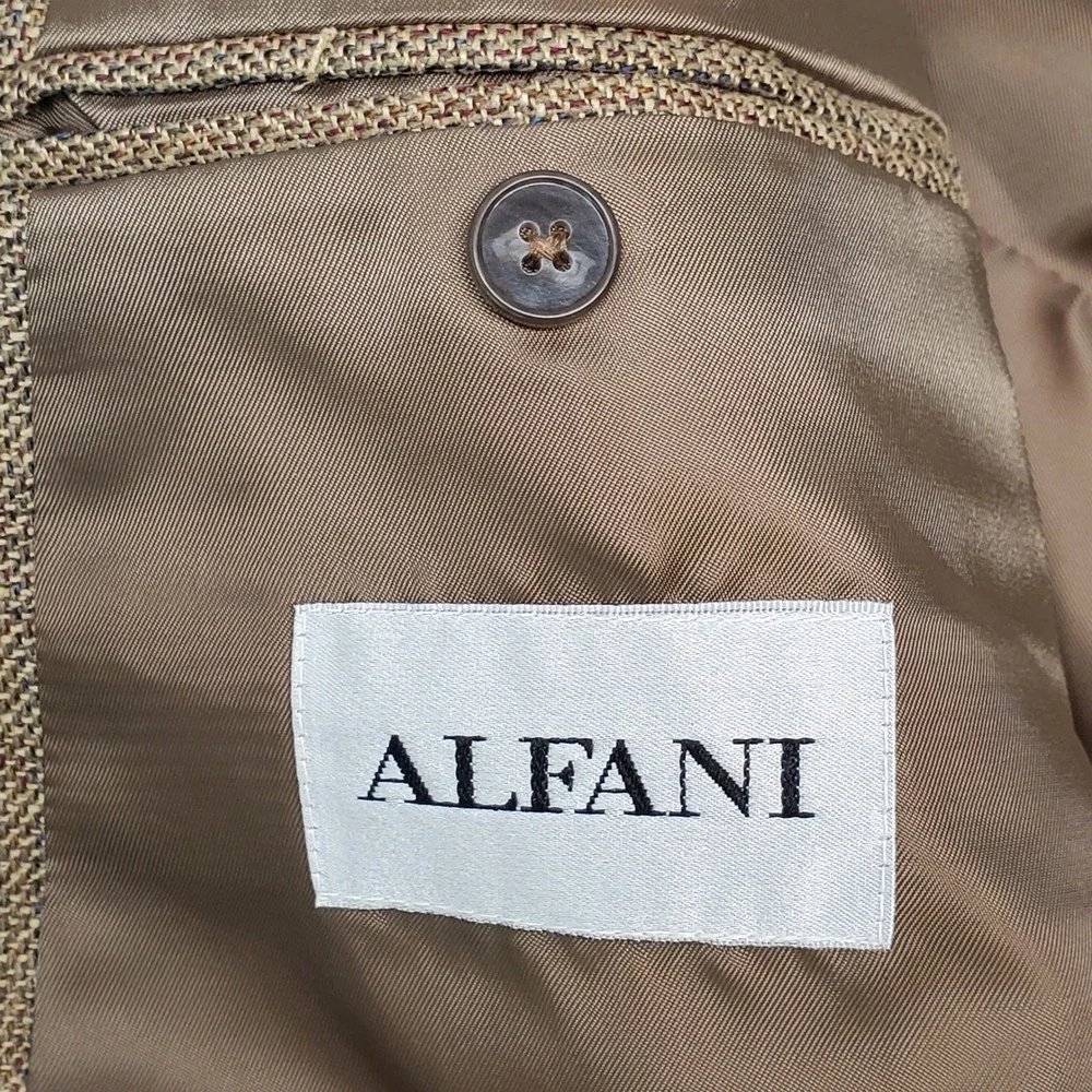 Alfani Mens Silk Wool Blazer Tan Brown Textured 44L Quiet Luxury Smart Casual